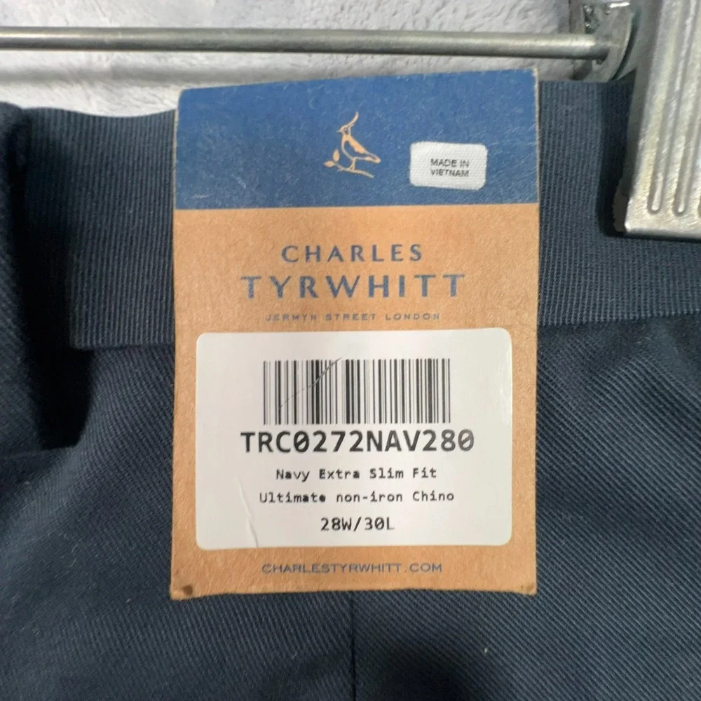 Charles Tyrwhitt Navy Blue Chino Pants Mens 28x30 New Extra Slim‎ Fit Straight